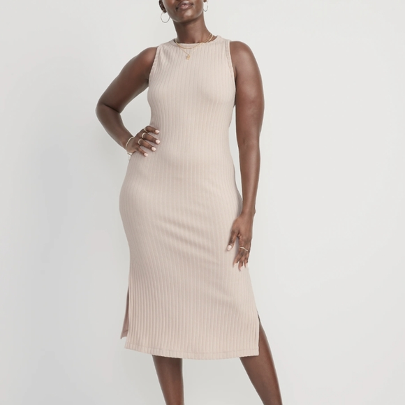 Old Navy Fitted Sleeveless Rib-Knit Midi Sweater Dress in Black Medium - Picture 3 of 8